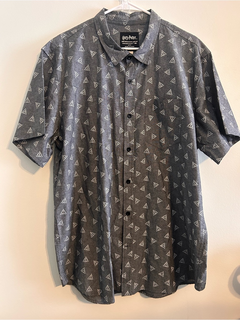Harry Potter Deathly Hallows Button Up Shirt Mens 2XL Gray Short Sleeve